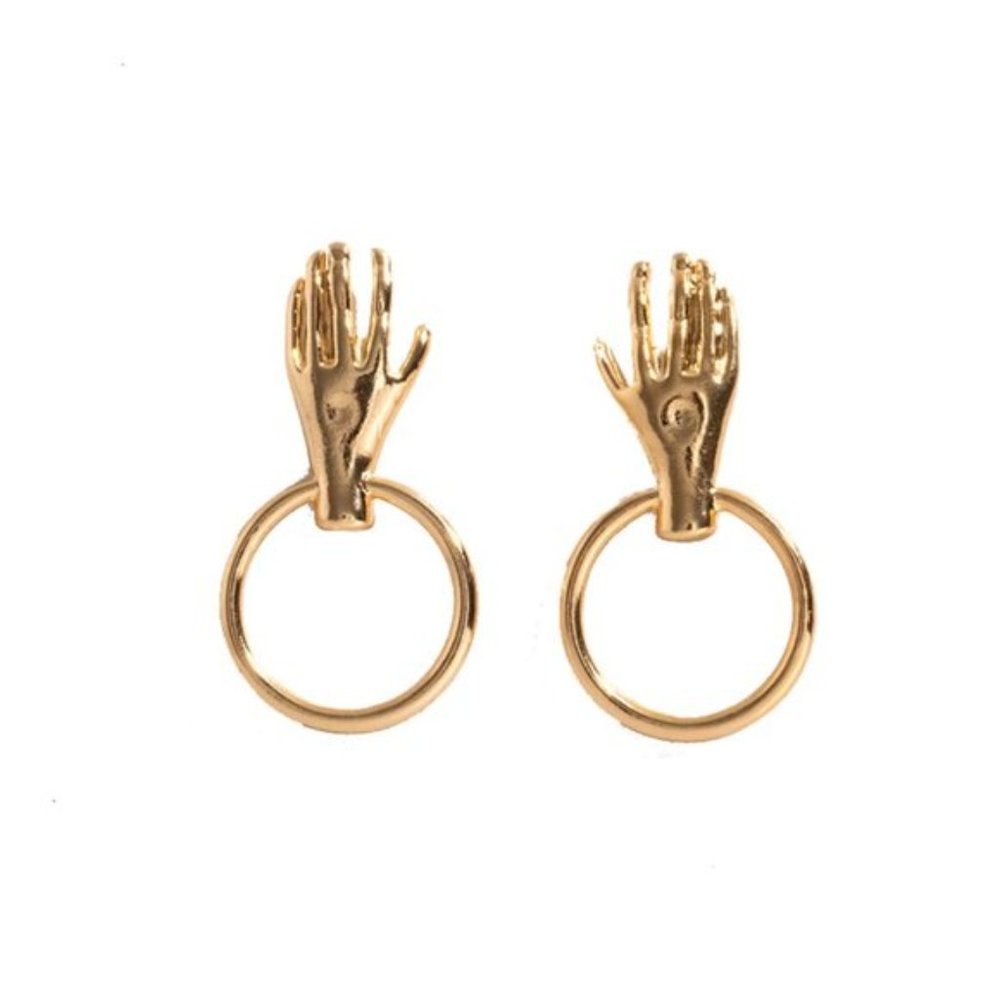Gold Vintage Metal Hands Drop Earrings